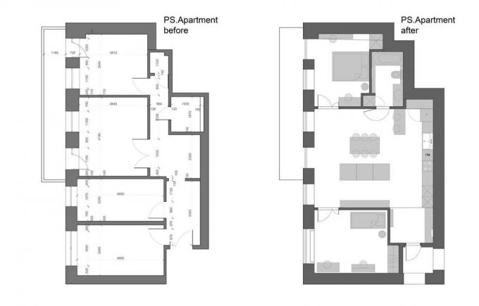 A régi treshki 67 m² egy modern, két hálószobás lakás