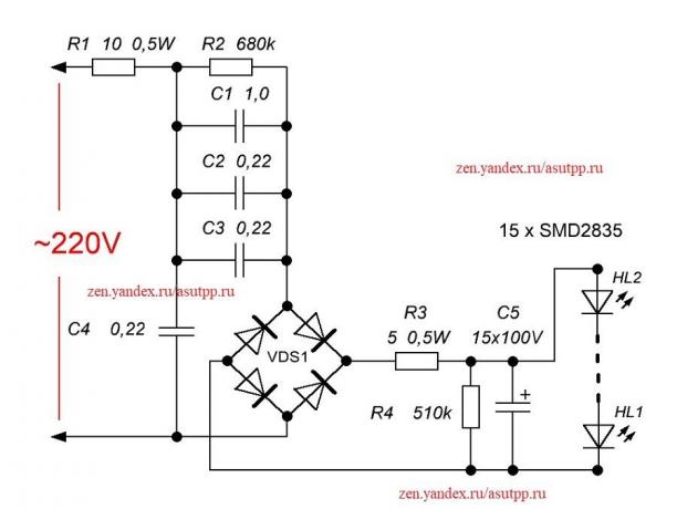 Diagram egy egyszerű LED-es lámpa meghajtó
