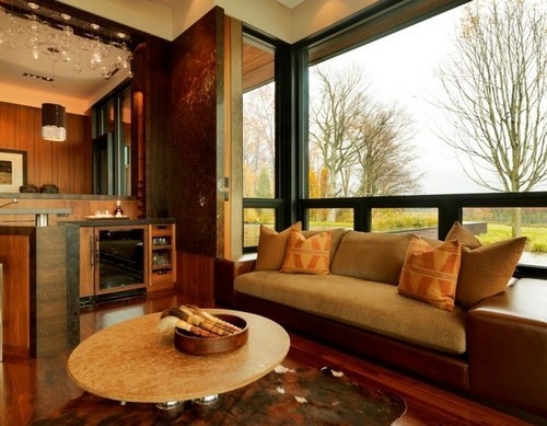 A konyha hatékony kombinációja egy kiugró ablak típusú nappalival - nagyon szép és modern