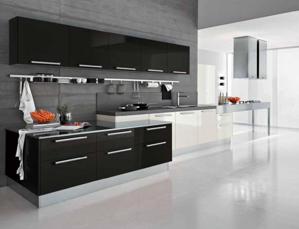 Fekete-fehér konyha (54 fotó): padló, csempe és egyéb belső tárgyak, design, videó és fotó