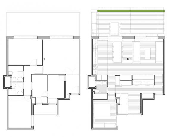 Treshka 65 m², amelynek több mint a fele - egy konyha-nappali